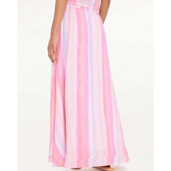 Splendid Pink Pastel Striped Linen Blend Sunset Pull On Medium Maxi Skirt NEW - Picture 2 of 8